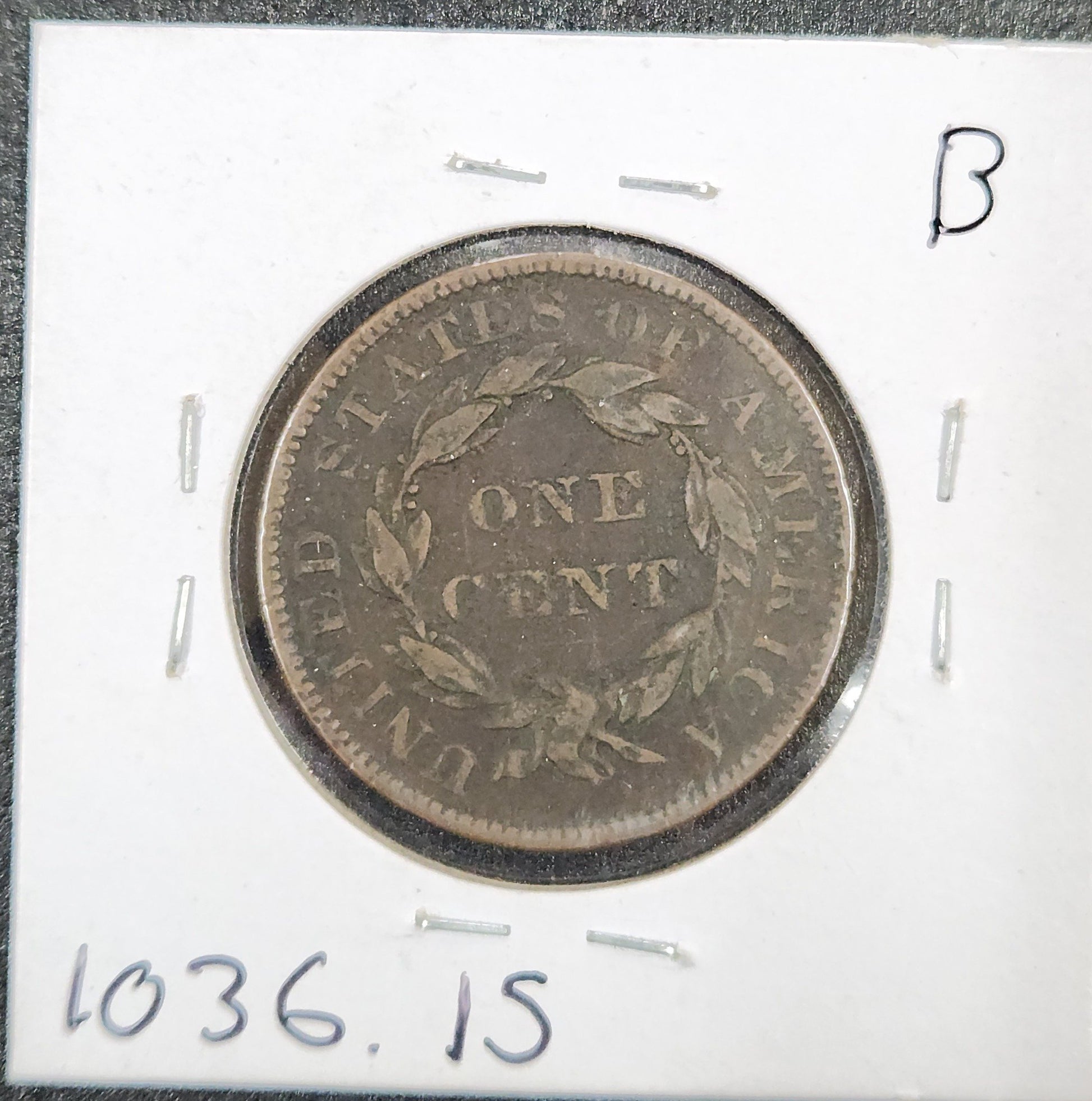 1837 Coronet Head Large Cent Medium Letters F-15 1036.15-B — Reverse