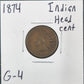 1874 Indian Head Cent G-4 1335.4-A — Obverse