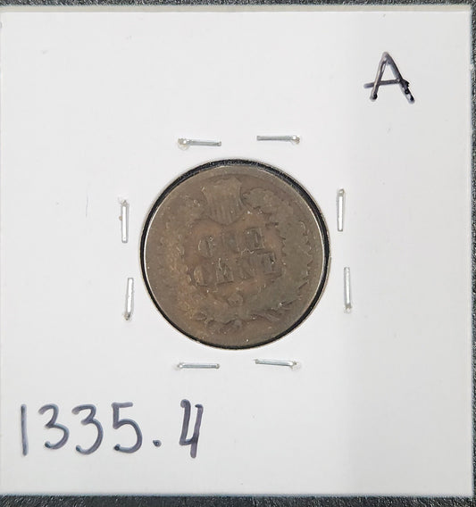 1874 Indian Head Cent G-4 1335.4-A — Reverse