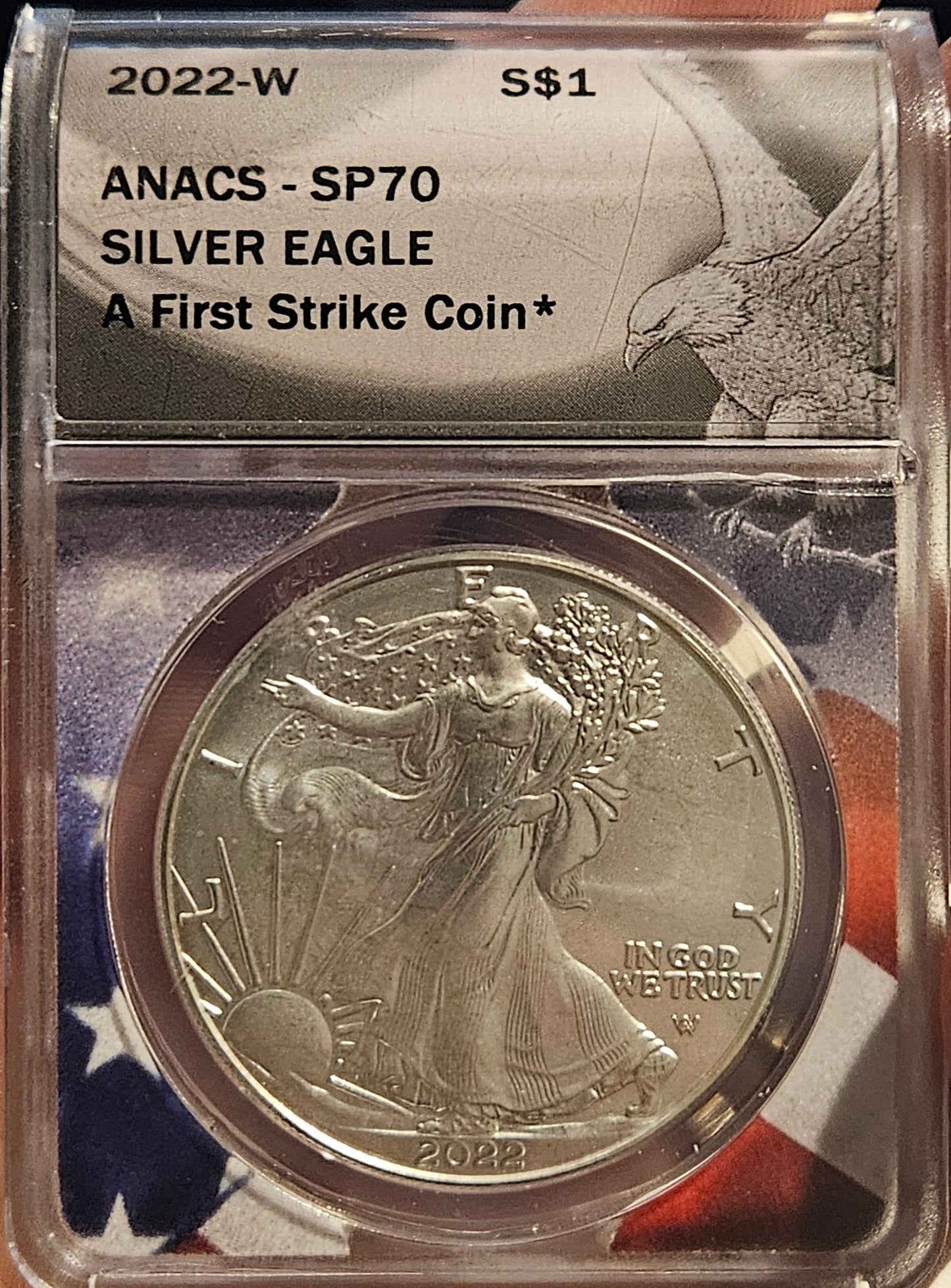 2022-W American Silver Eagle Burnished ANACS SP70 West Point Mint — Obverse