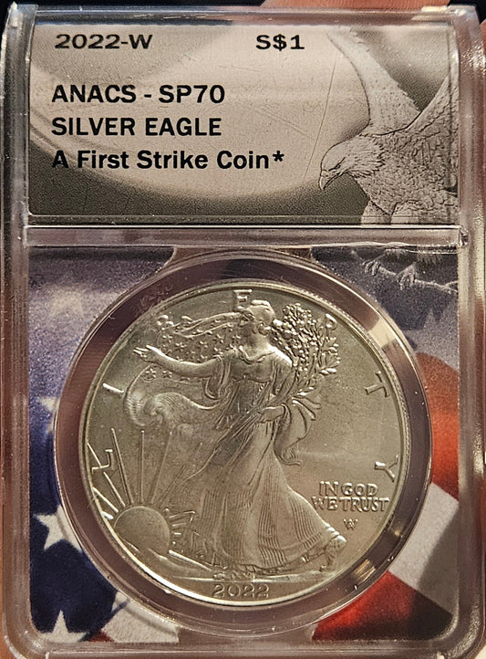 2022-W American Silver Eagle Burnished ANACS SP70 West Point Mint — Obverse