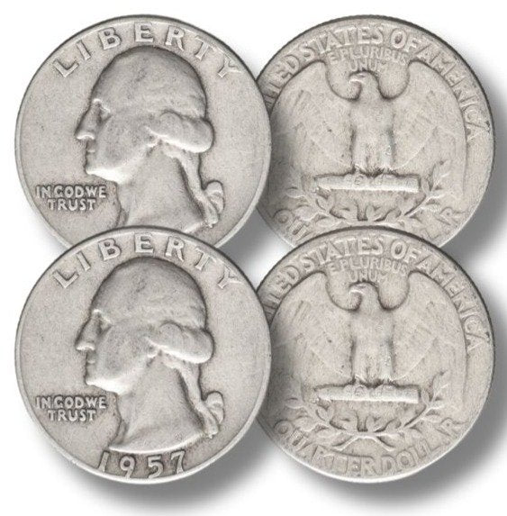 90% Silver Washington Quarters $1 Face Value Average Circulation — Obverse
