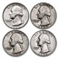 90% Silver Washington Quarters $1 Face Value Average Circulation — Reverse