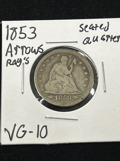 1853 Arrows/Rays Seated Quarter — Obverse