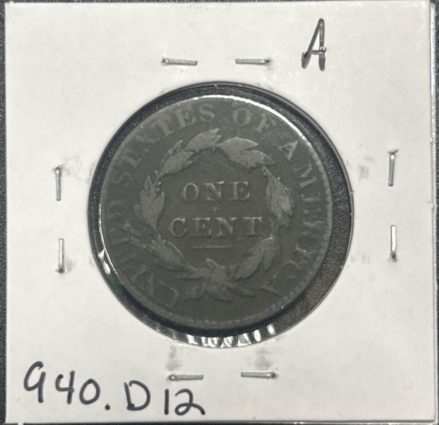 1827 Coronet head cent D12 940.D12 — Reverse