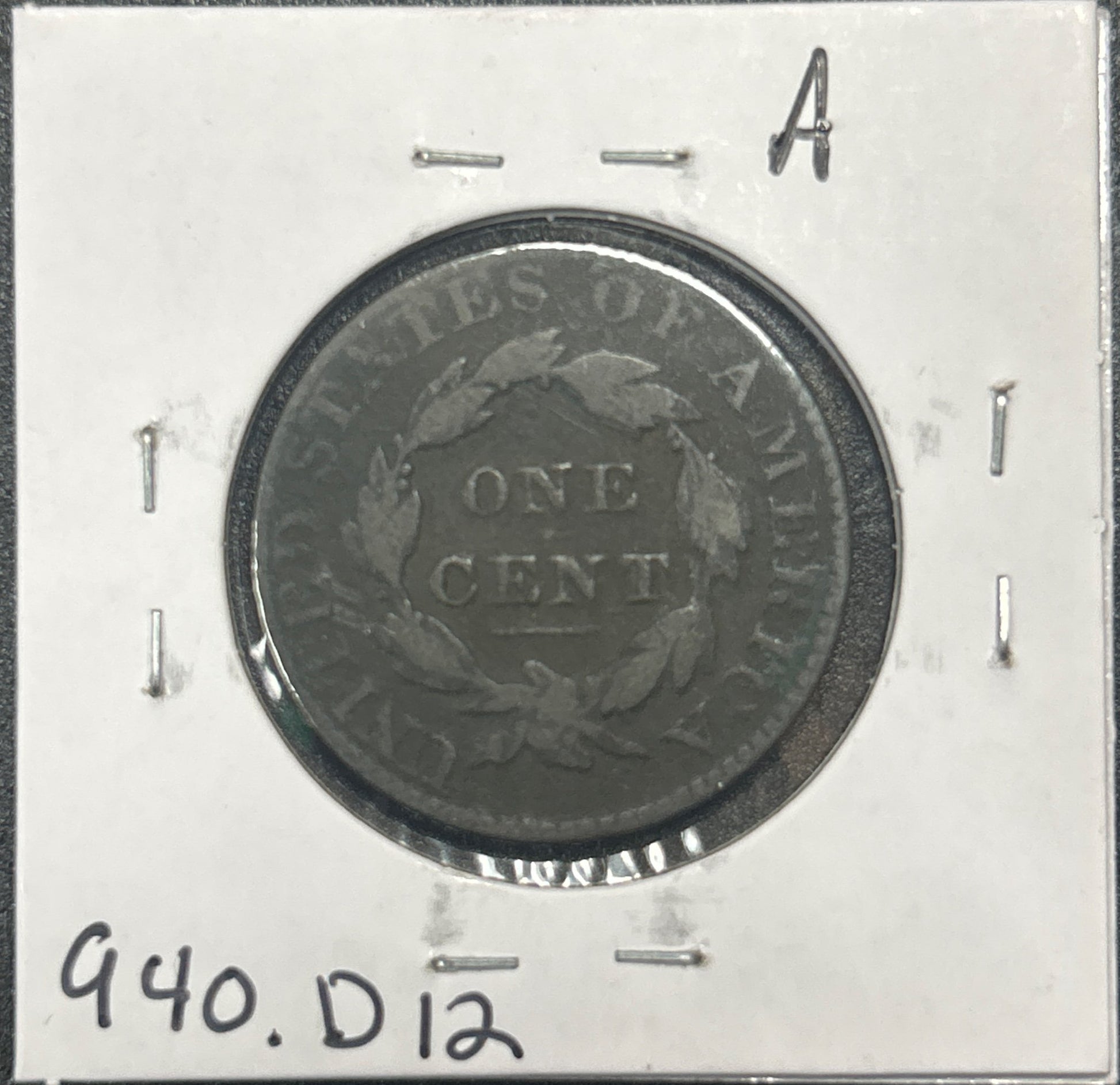 1827 Coronet head cent D12 940.D12 — Reverse
