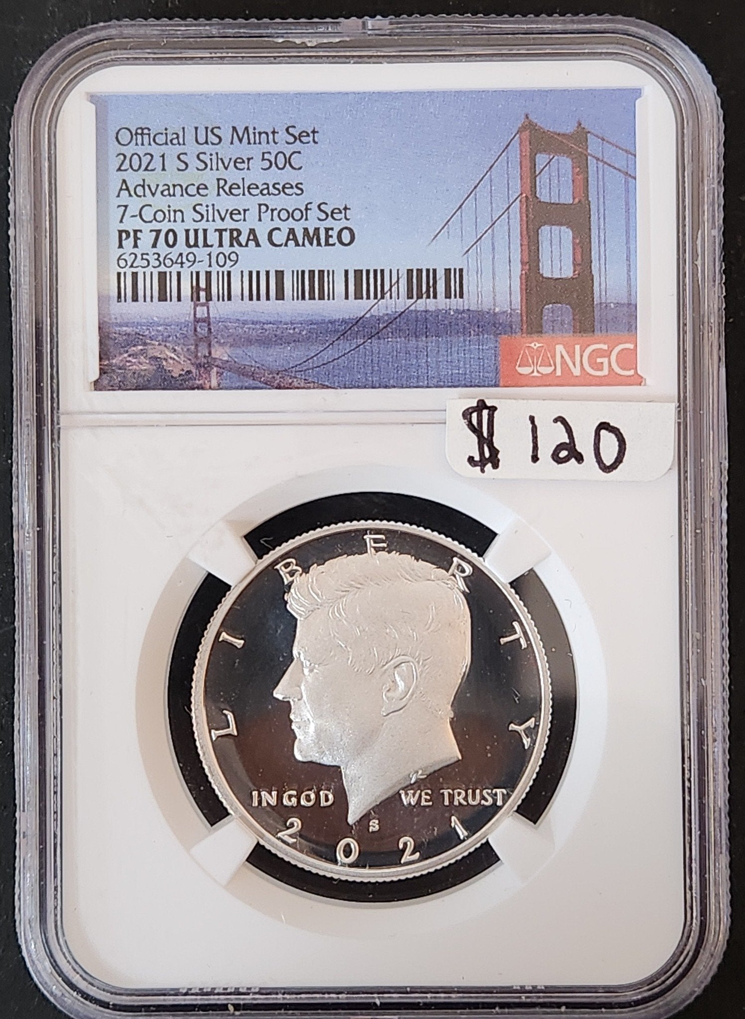 2021-S Silver Kennedy Half Proof 70 Ultra Cameo Advance Releases 6253649-109 — Obverse
