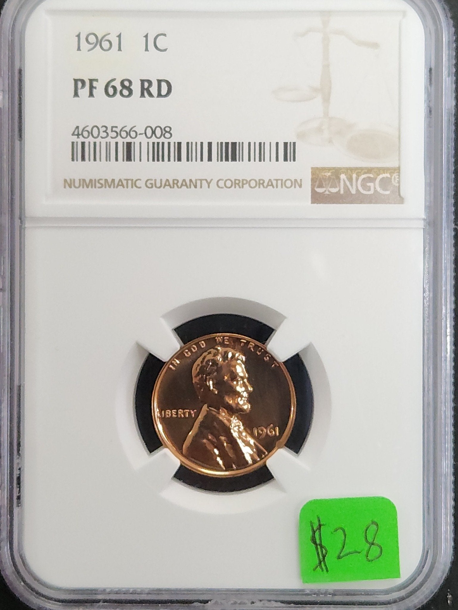 1961 Lincoln Cent Proof 68 RD 4603566-008 — Obverse