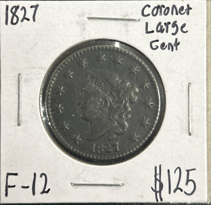 1827 Coronet head cent F-12 940.12 — Obverse