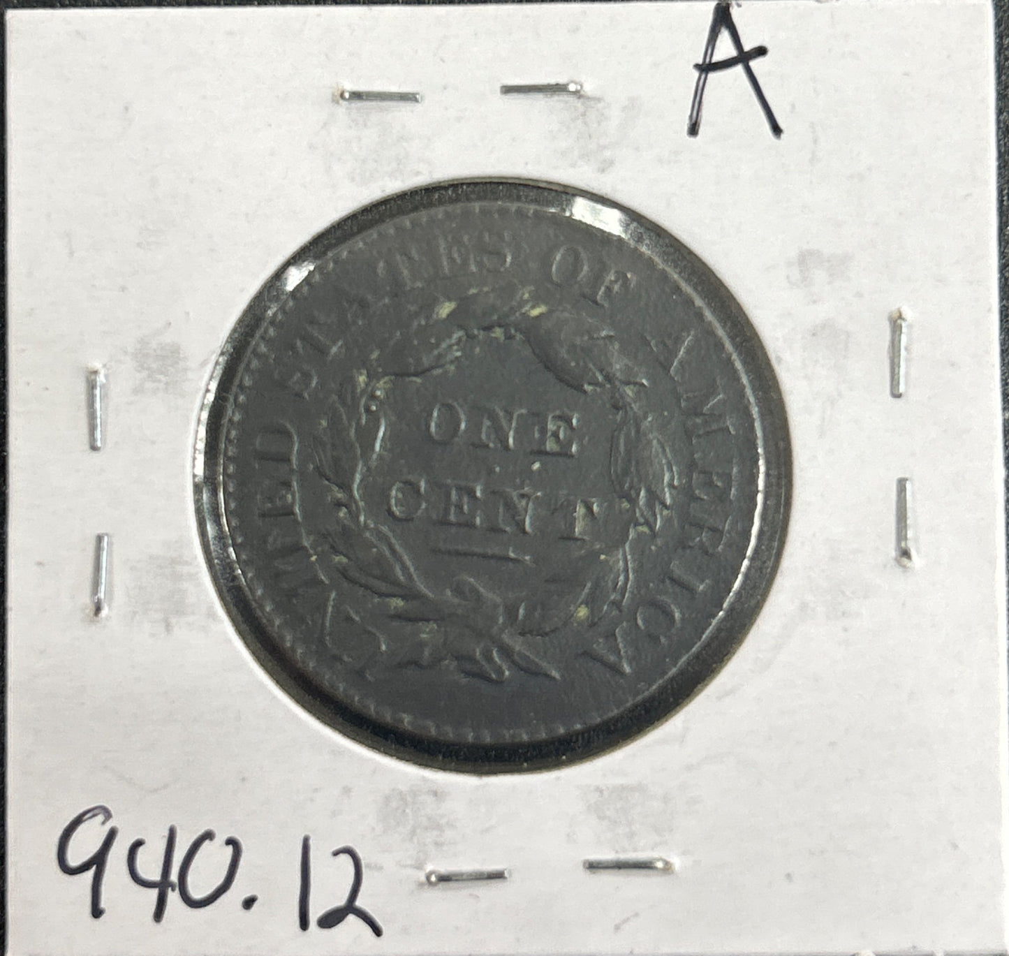 1827 Coronet head cent F-12 940.12 — Reverse