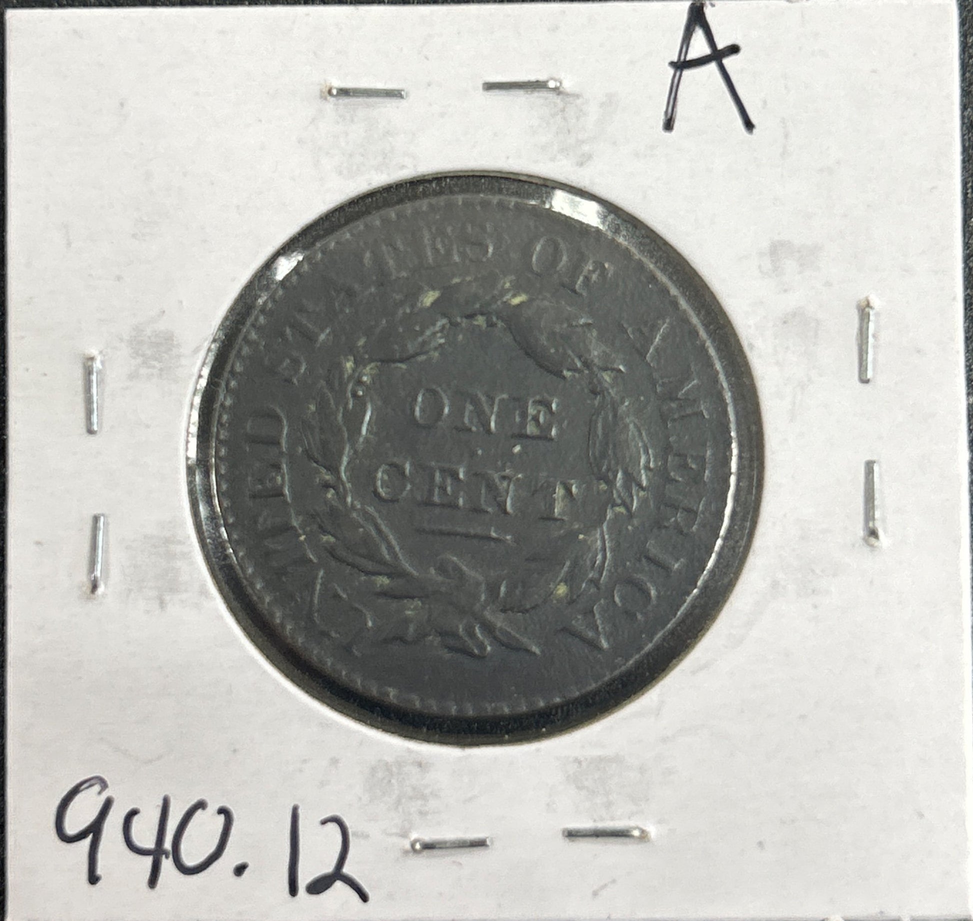 1827 Coronet head cent F-12 940.12 — Reverse