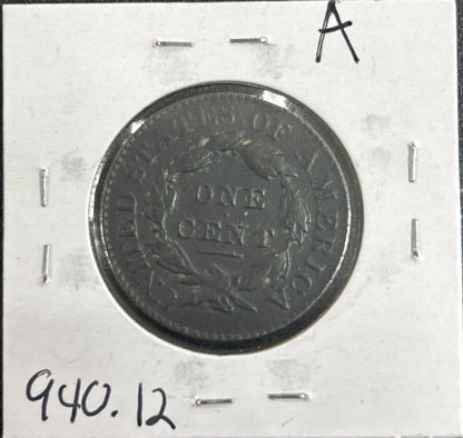 1827 Coronet head cent F-12 940.12 — Reverse