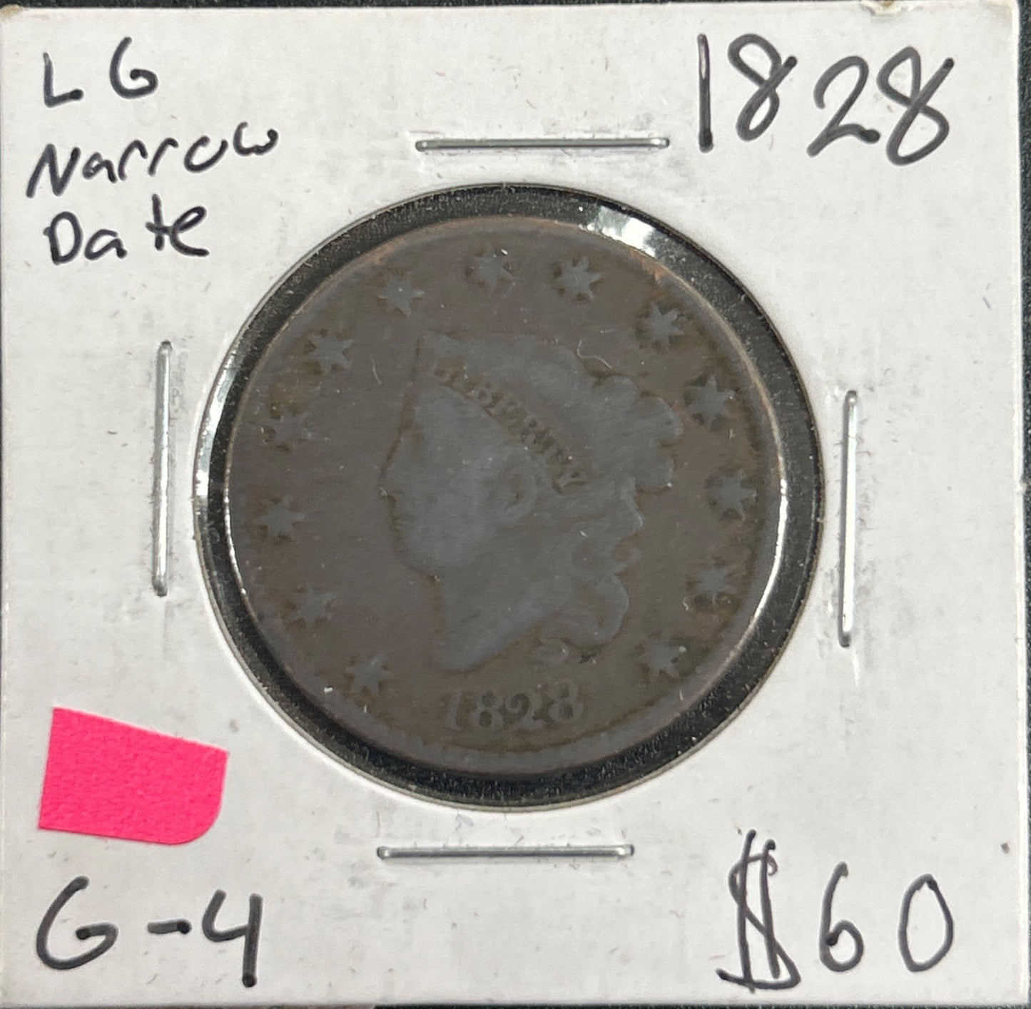 1828 Coronet head cent Narrow Date G-4 946.4 — Obverse