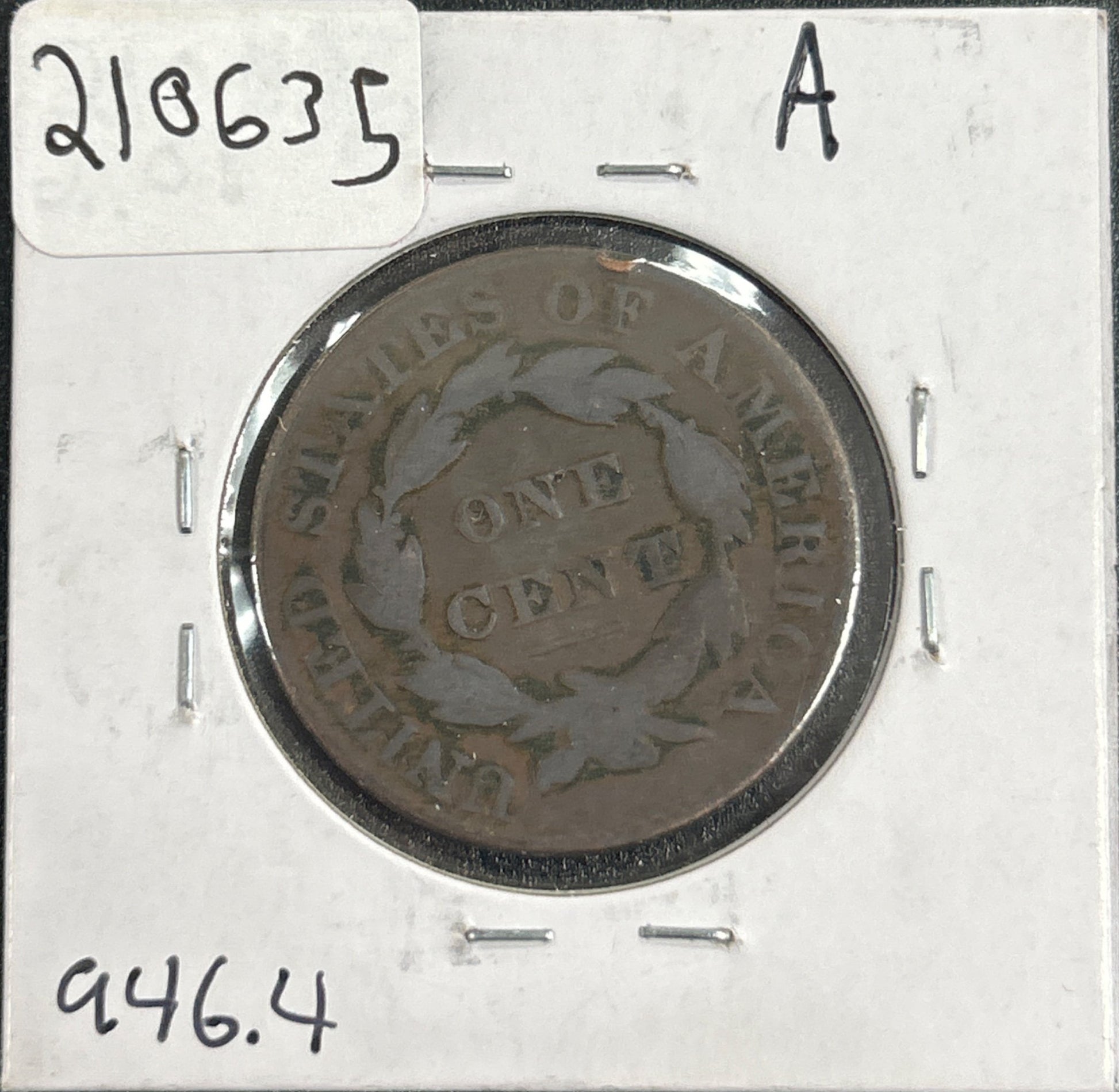 1828 Coronet head cent Narrow Date G-4 946.4 — Reverse