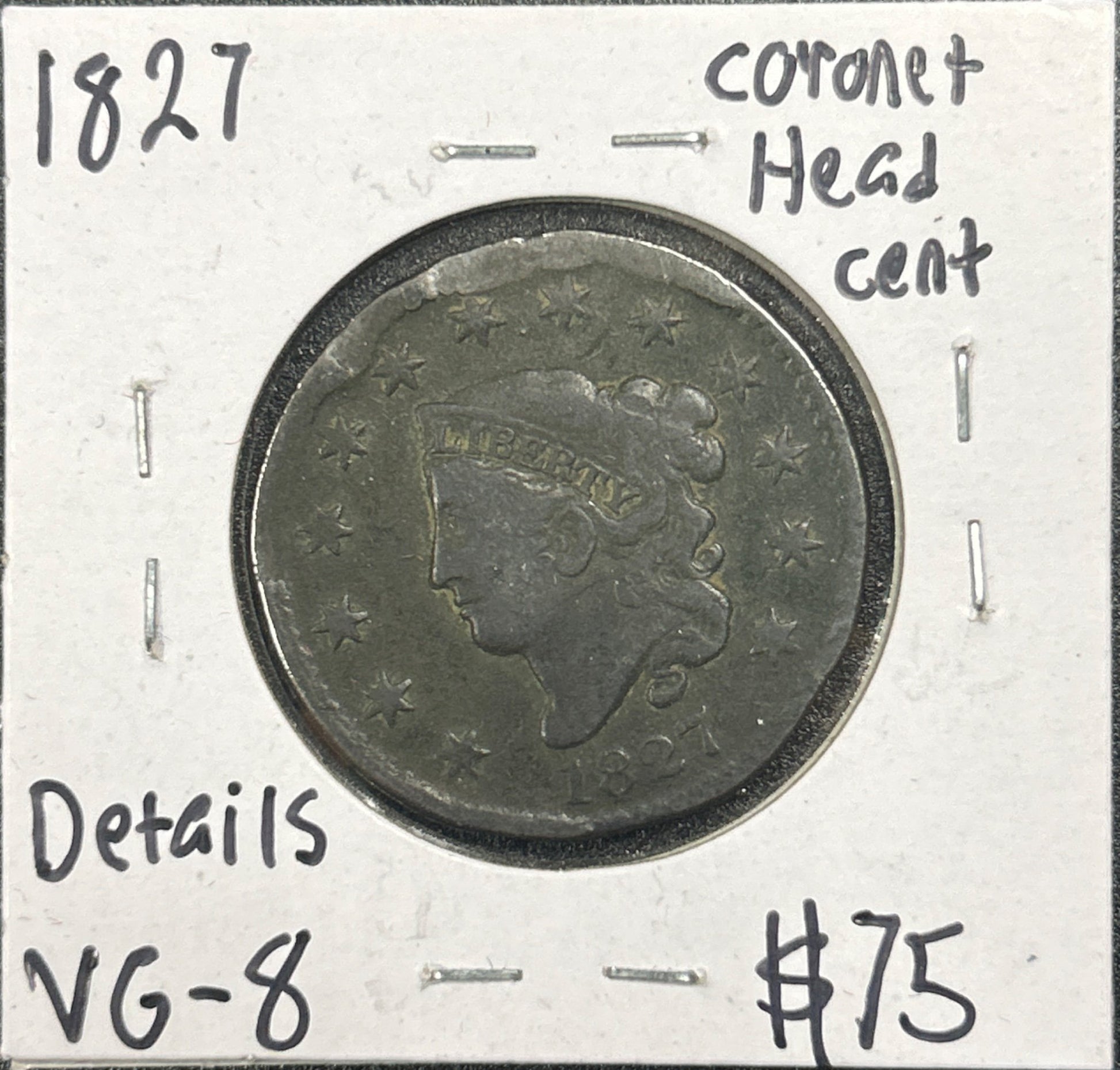 1827 Coronet head cent DVG-8 940.D8 — Obverse