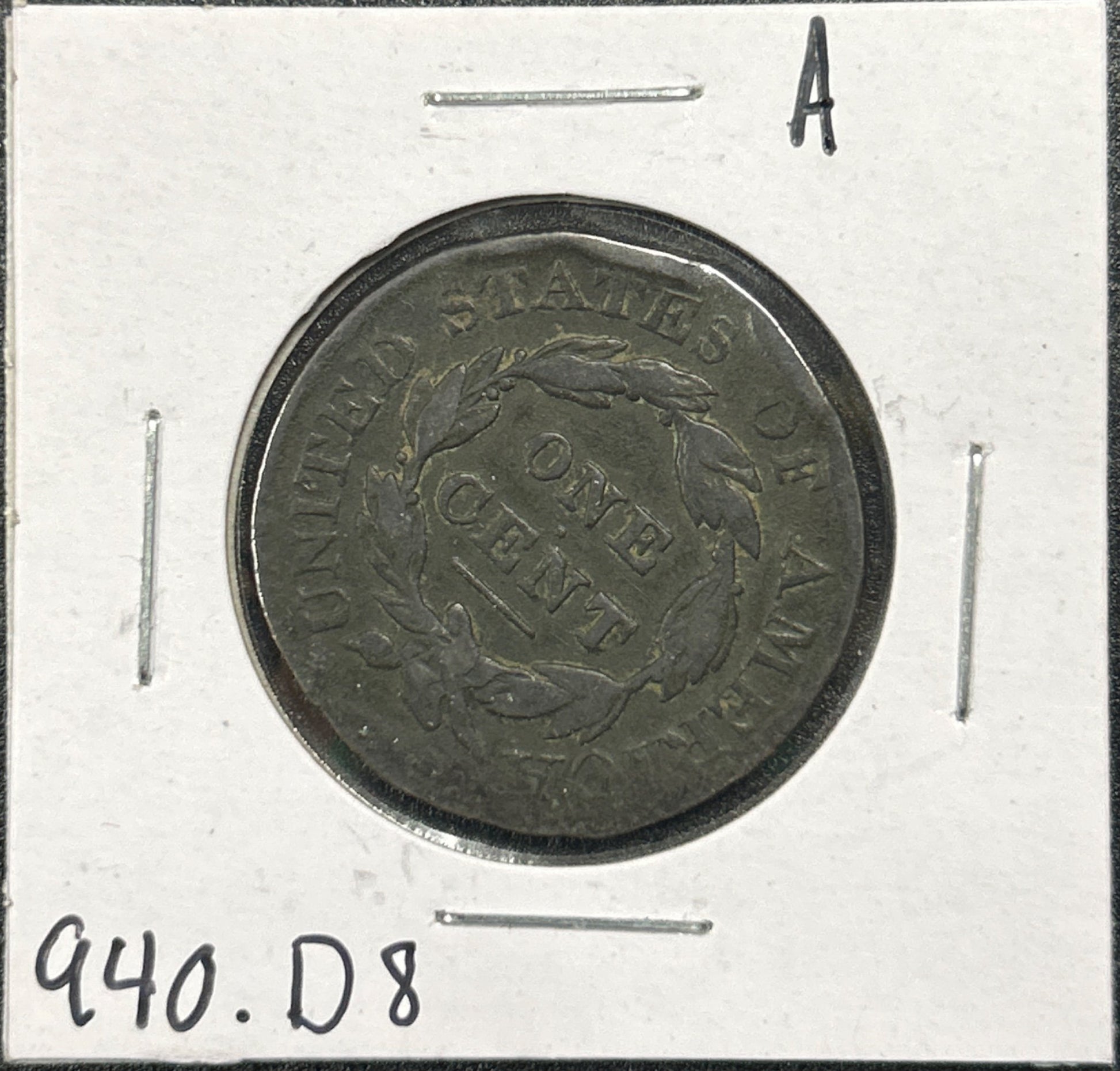 1827 Coronet head cent DVG-8 940.D8 — Reverse