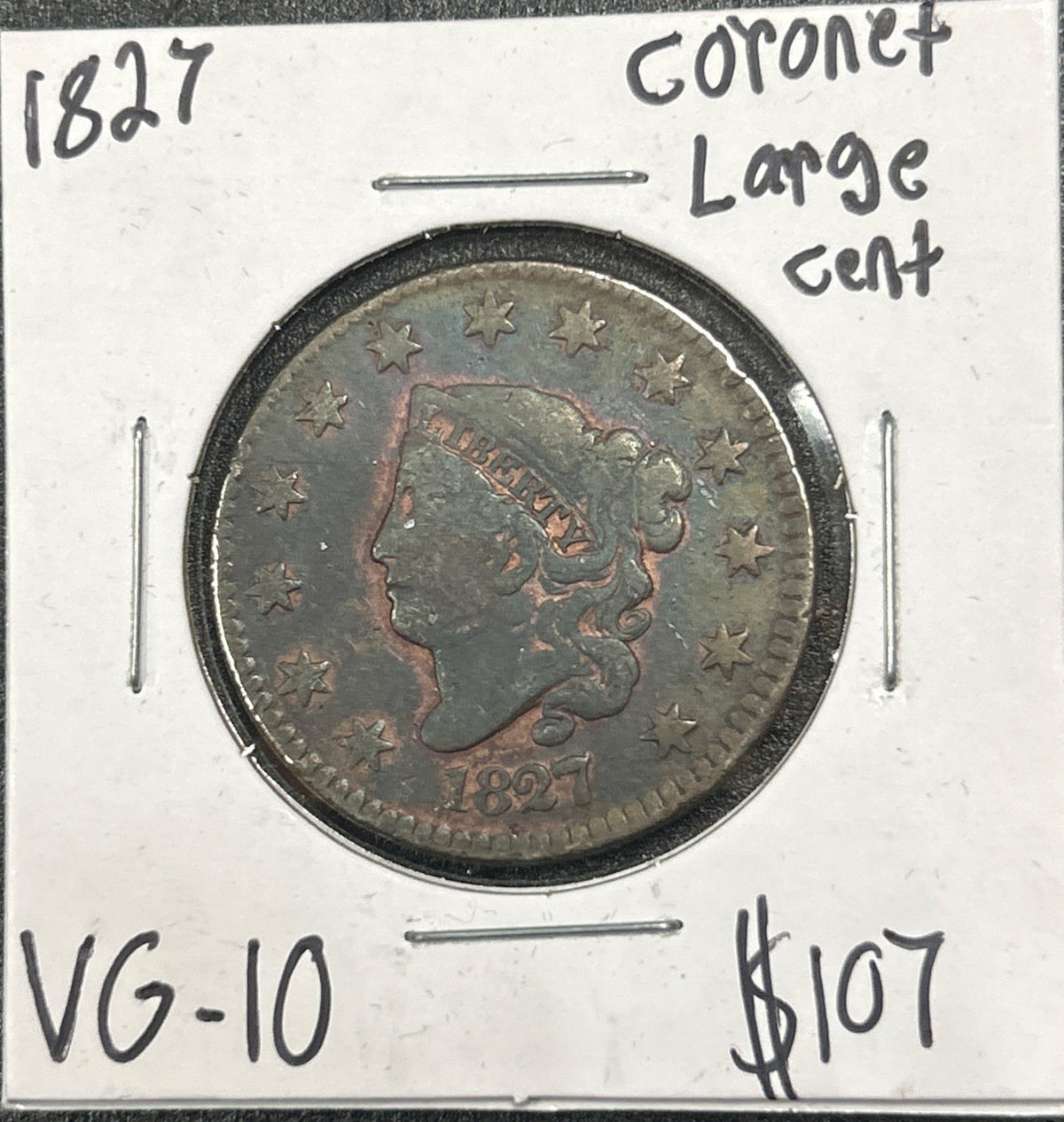1827 Coronet head cent VG-10 940.10 — Obverse
