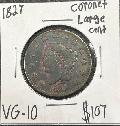 1827 Coronet head cent VG-10 940.10 — Obverse