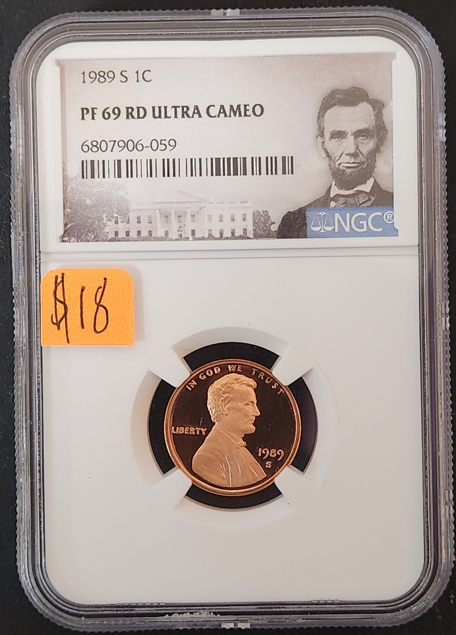 1989-S Lincoln Cent Proof 69 RD Ultra Cameo NGC 6807906-059 — Obverse