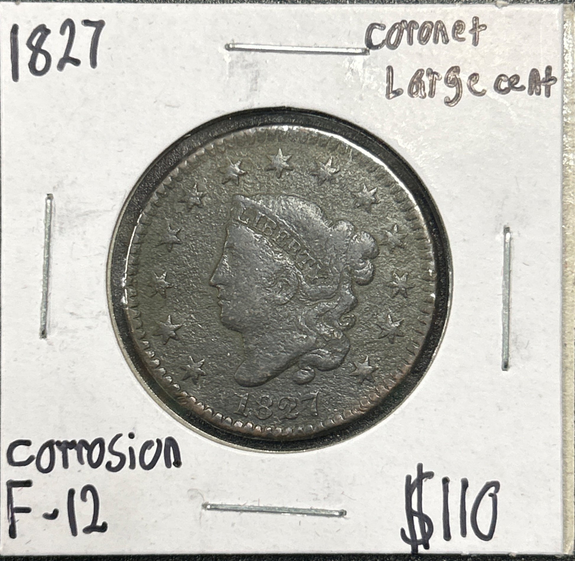 1827 Coronet Head cent DF-12 940.D12 — Obverse