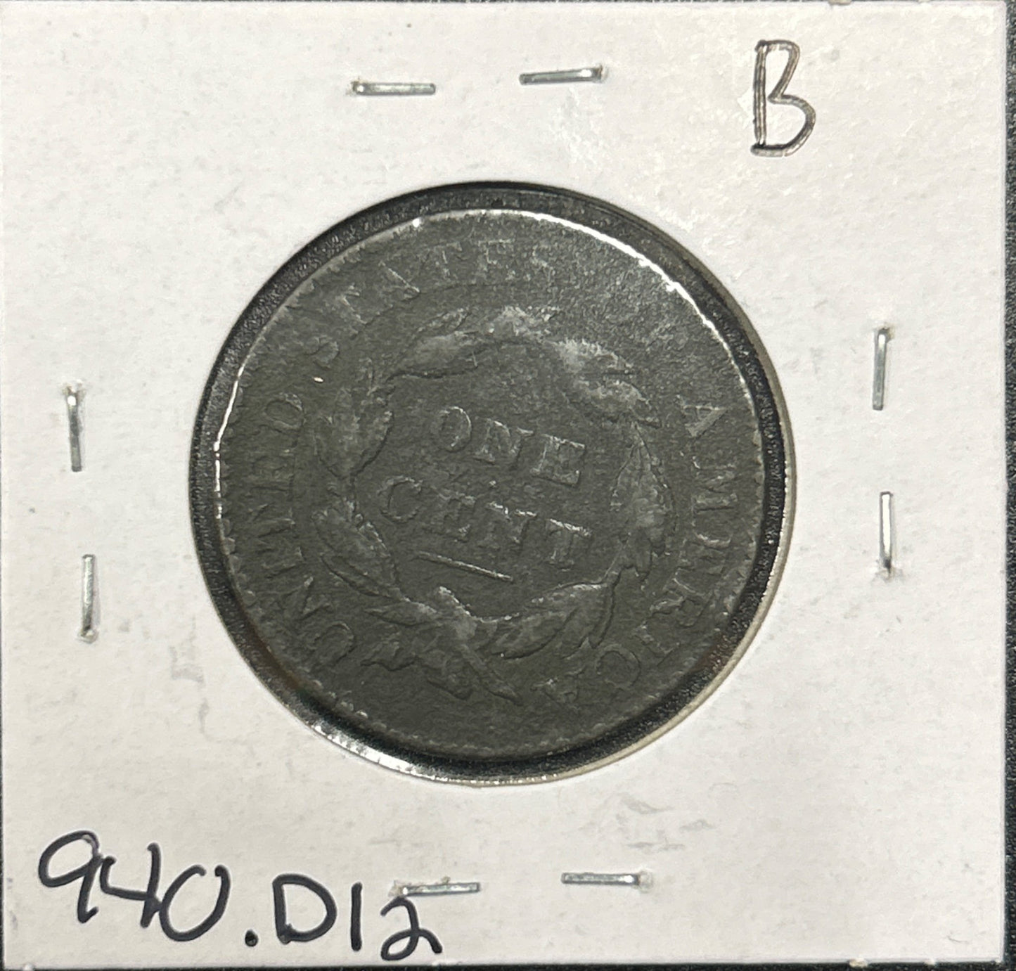 1827 Coronet Head cent DF-12 940.D12 — Reverse