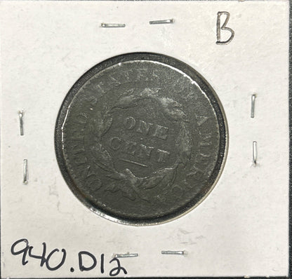 1827 Coronet Head cent DF-12 940.D12 — Reverse