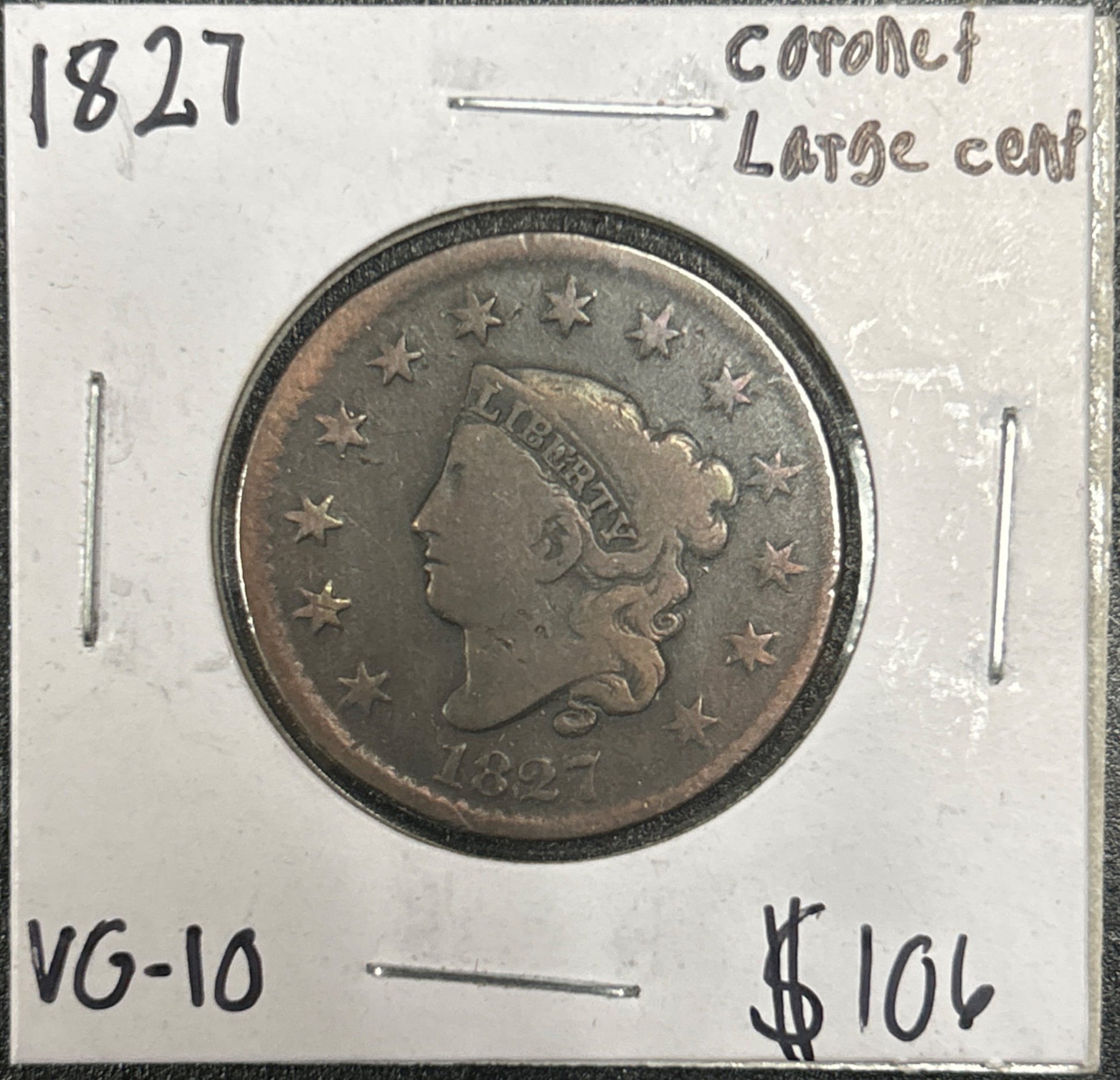 1827 Coronet head cent VG-10 940.10 — Obverse