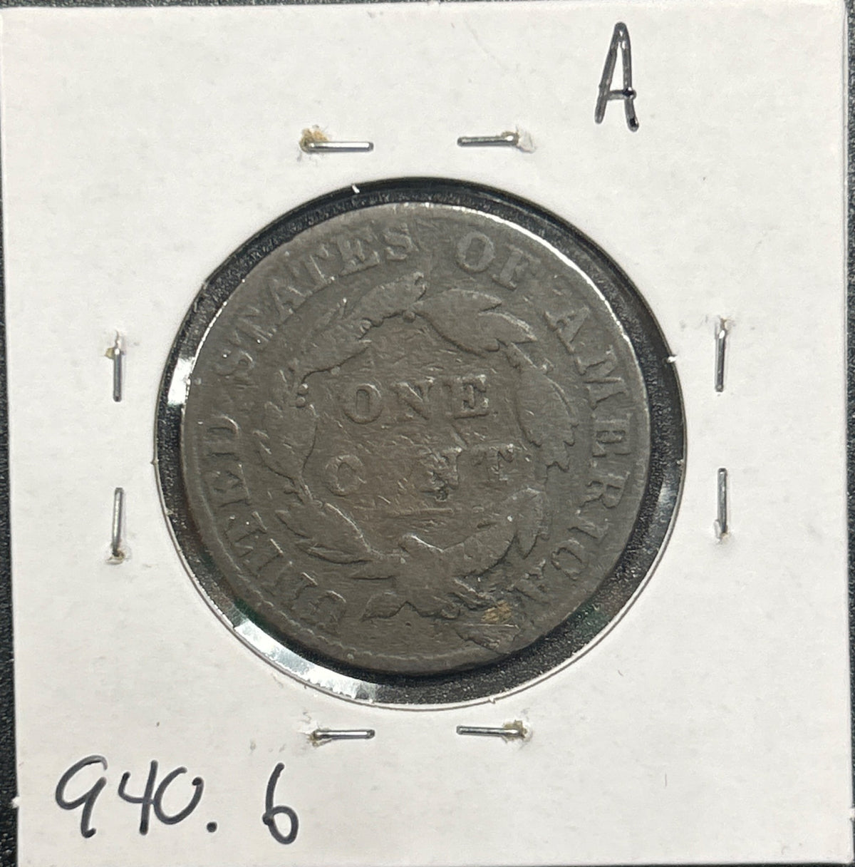 1827 Coronet head cent G-6 940.6 — Reverse