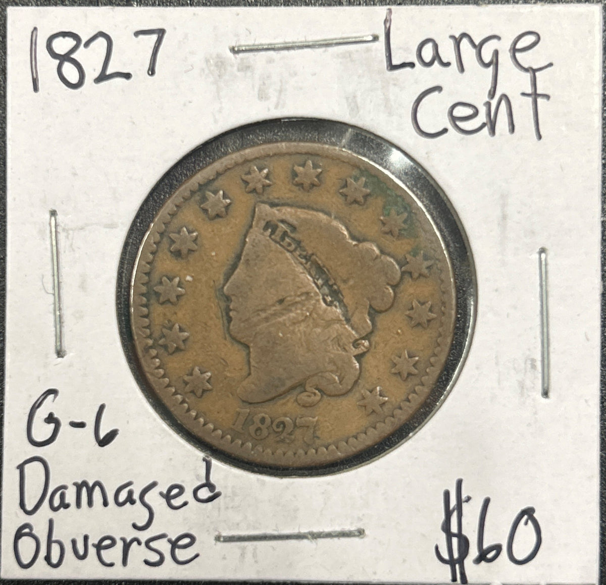 1827 Coronet head cent DG-6 940.D6 — Obverse