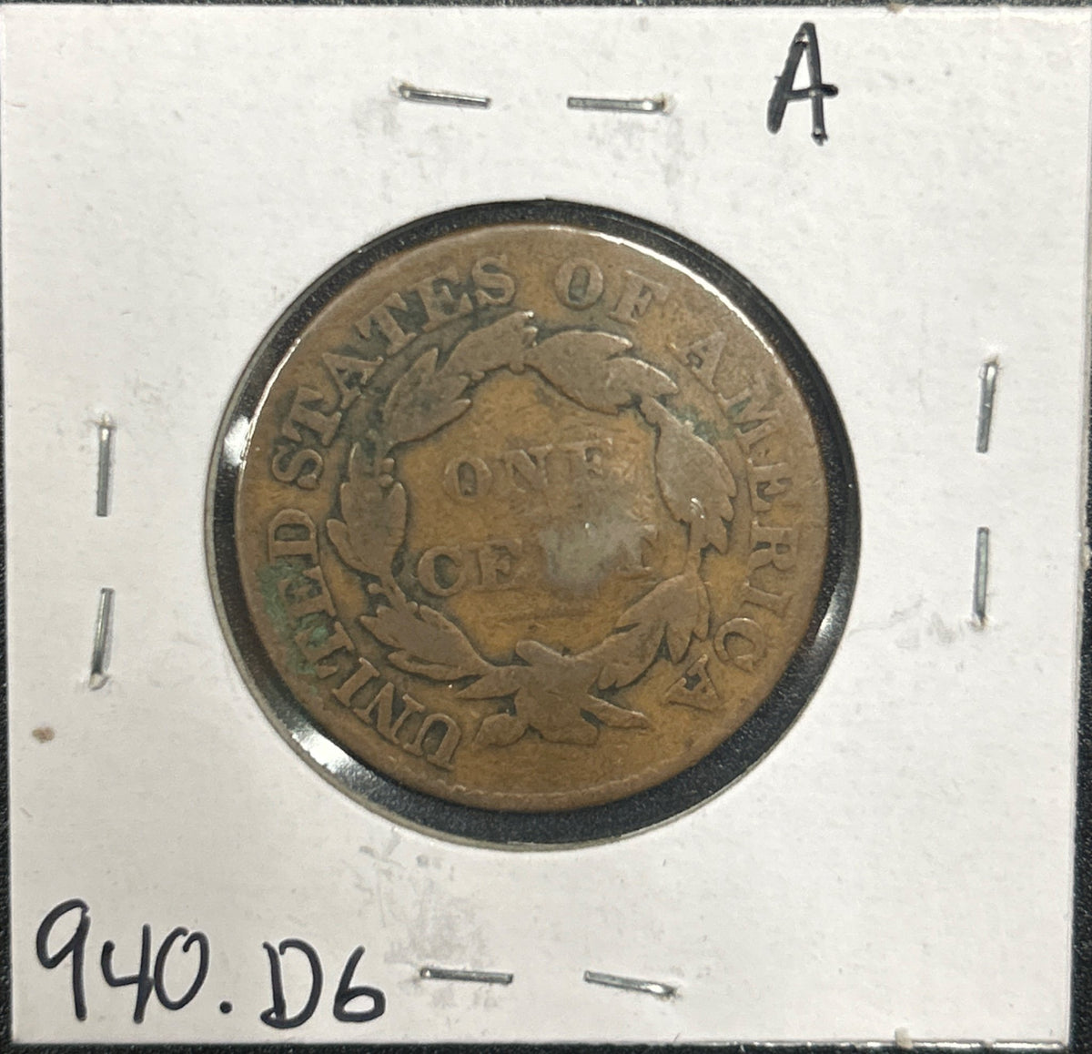 1827 Coronet head cent DG-6 940.D6 — Reverse