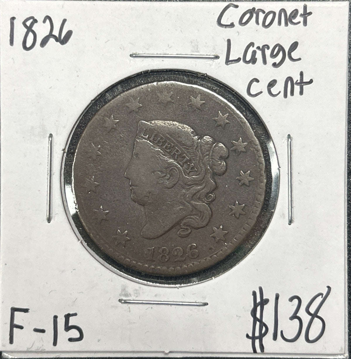 1826 Coronet head cent F-15 934.15 — Obverse