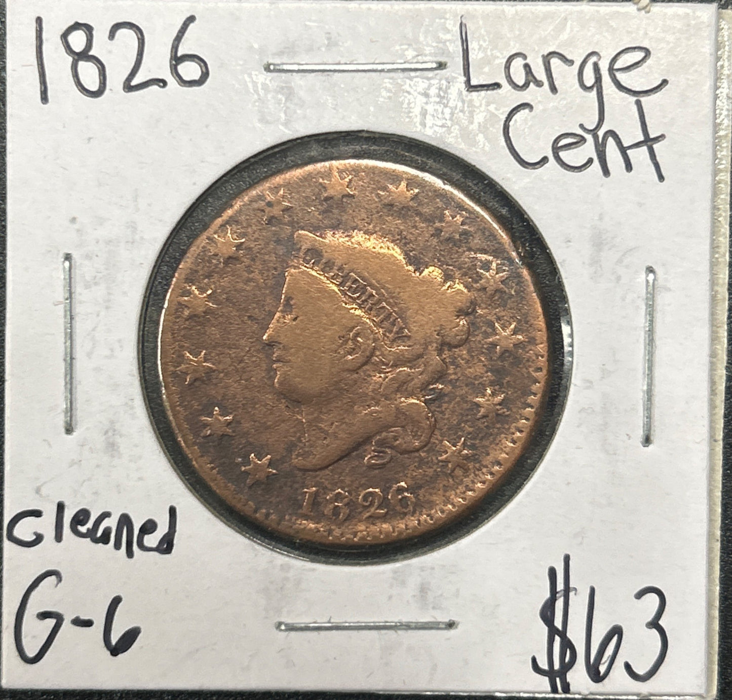 1826 Coronet head cent DG-6 934.D6 — Obverse