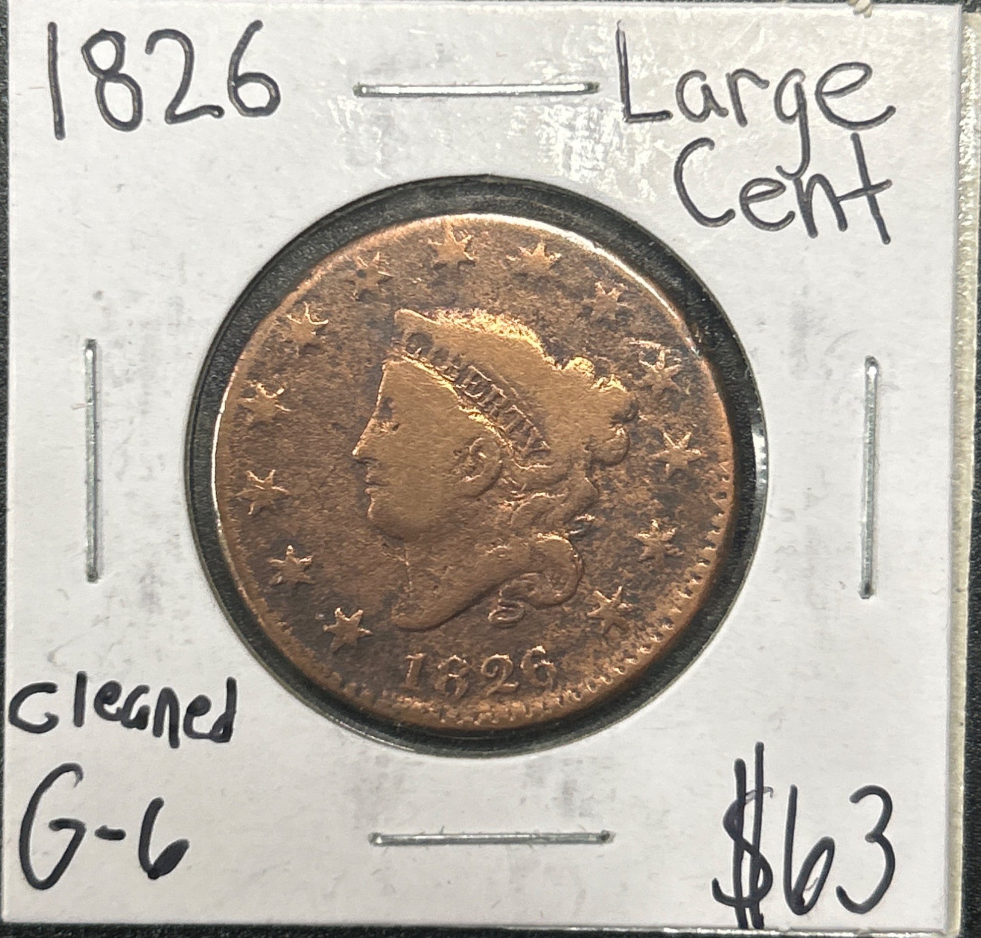1826 Coronet head cent DG-6 934.D6 — Obverse