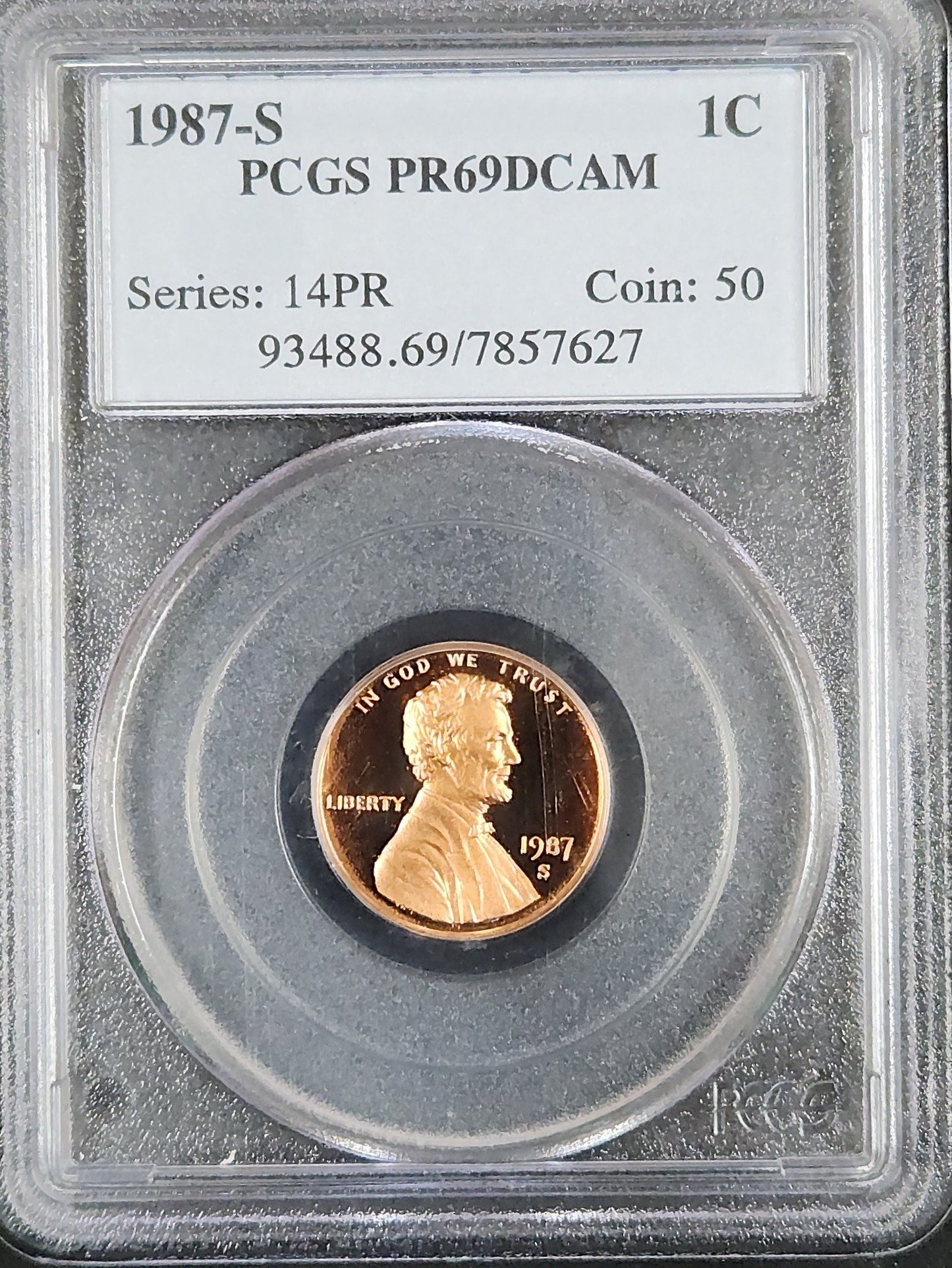 1987- S Lincoln Cent PCGS Proof 69 DCAM 93488.69 — Obverse