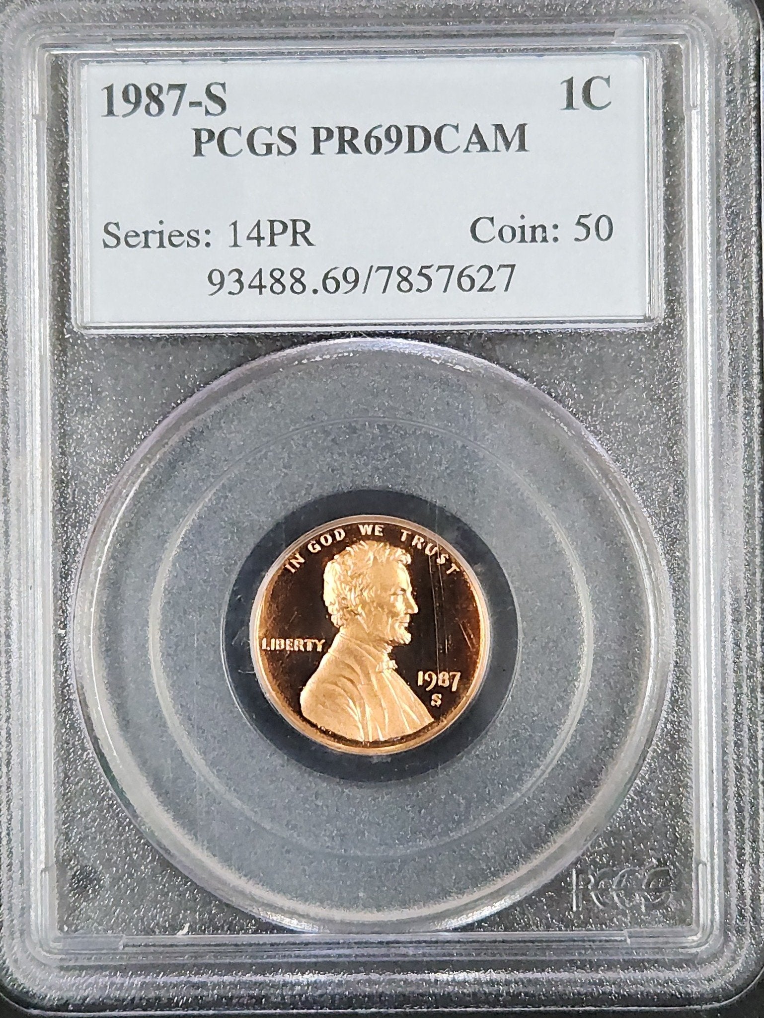 1987- S Lincoln Cent PCGS Proof 69 DCAM 93488.69 — Obverse