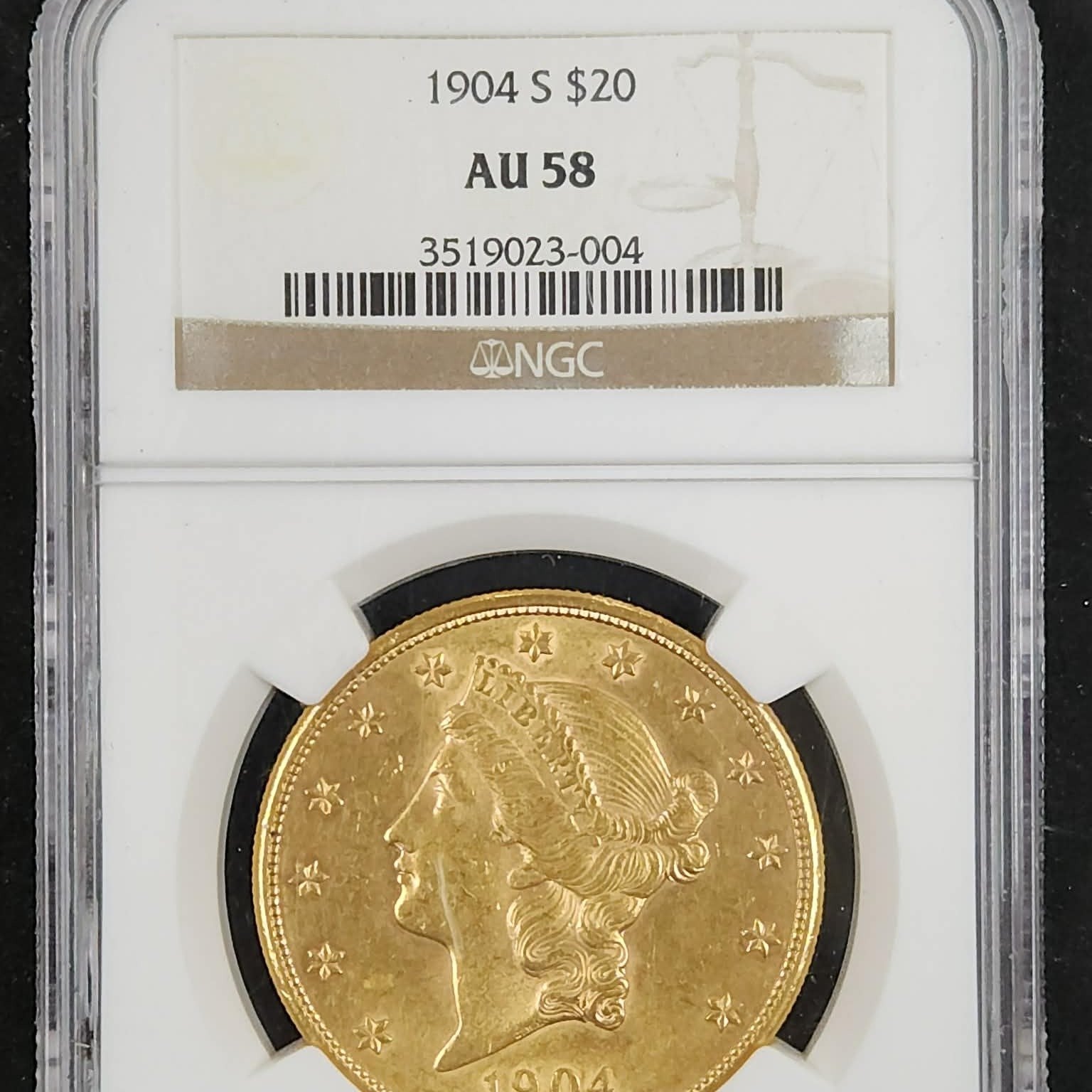 1904-S $20 Gold Liberty NGC AU58 3519023-004 — Holder