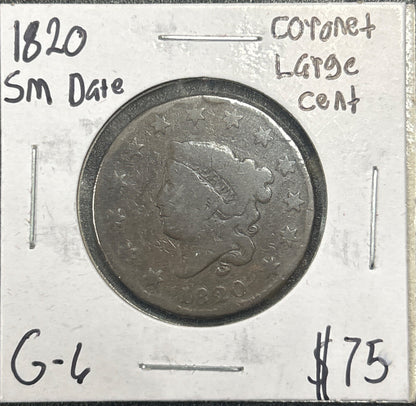 1820 Sm date Coronet head cent G-6 901.6 — Obverse