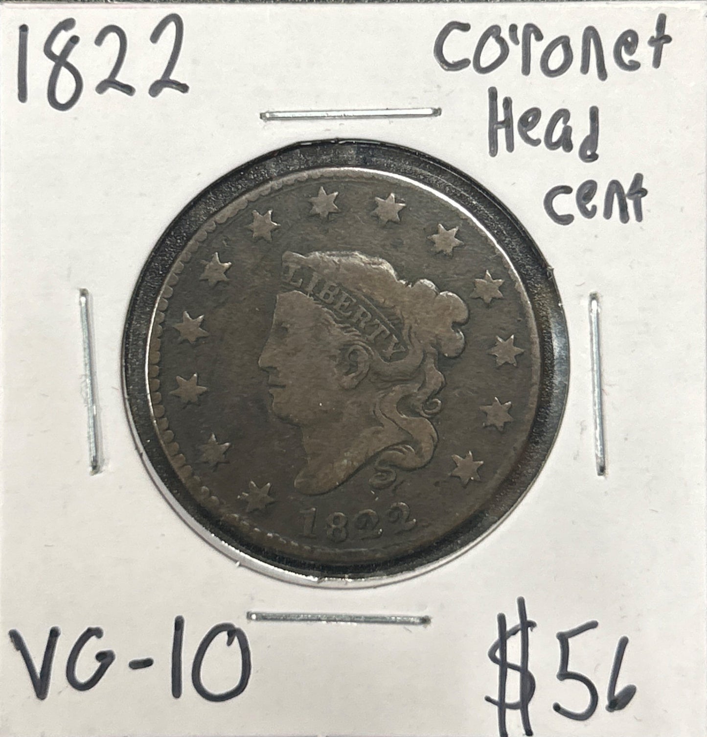 1822 Coronet head cent VG-10 913.10 — Obverse