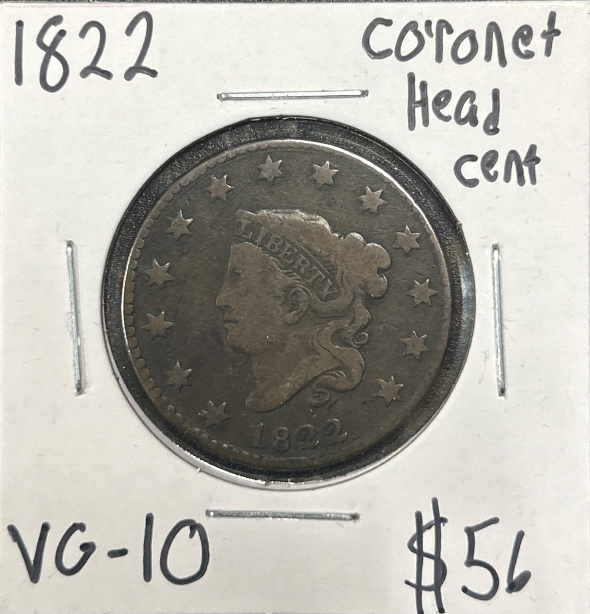 1822 Coronet head cent VG-10 913.10 — Obverse