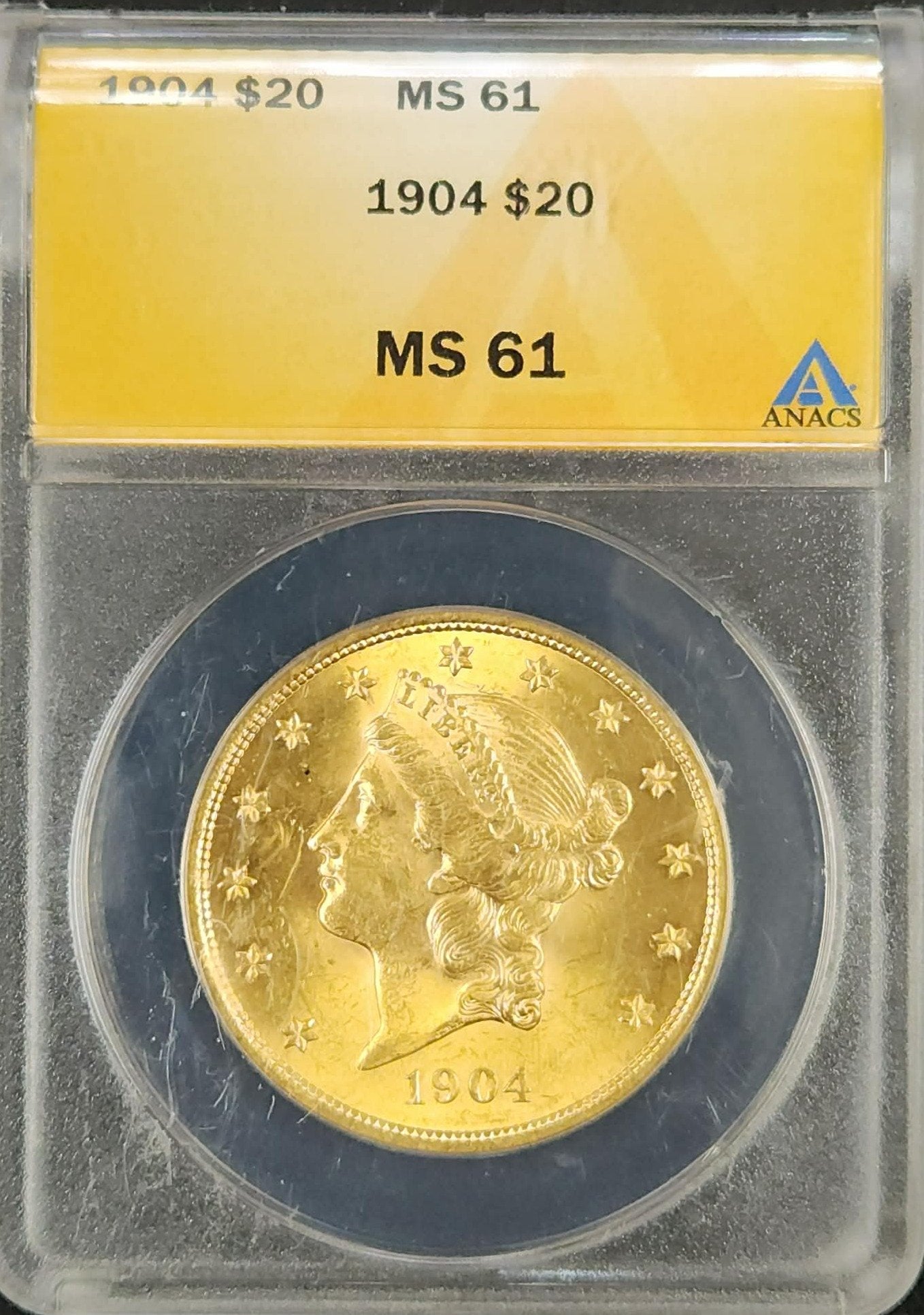 1904 $20 Gold Liberty ANACS MS61 — Obverse