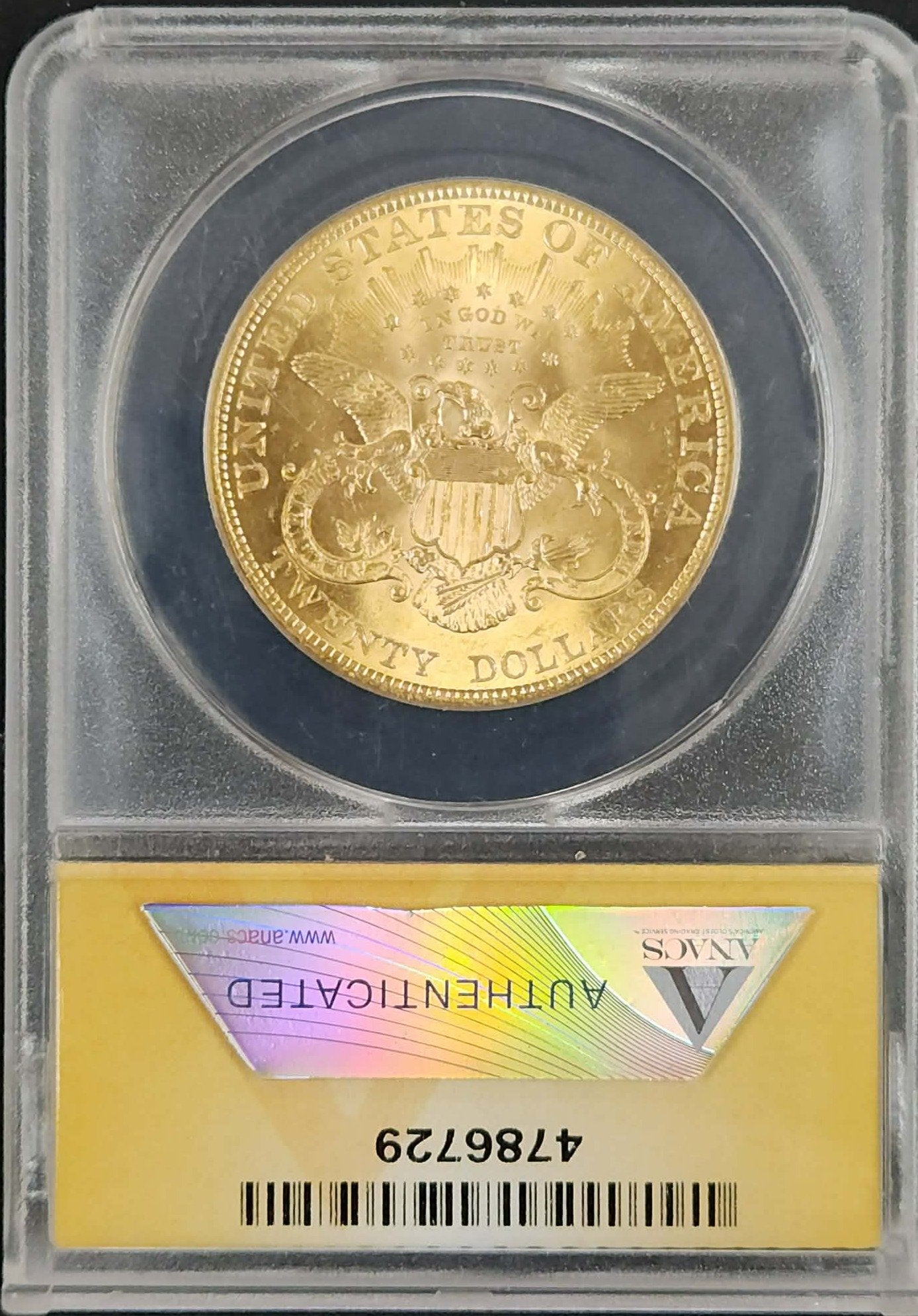 1904 $20 Gold Liberty ANACS MS61 — Reverse