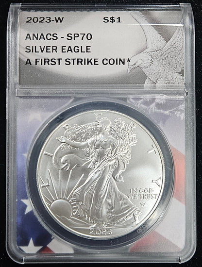 2023-W Silver Eagle Burnished ANACS SP70 First Strike — Obverse