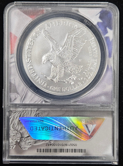 2023-W Silver Eagle Burnished ANACS SP70 First Strike — Reverse