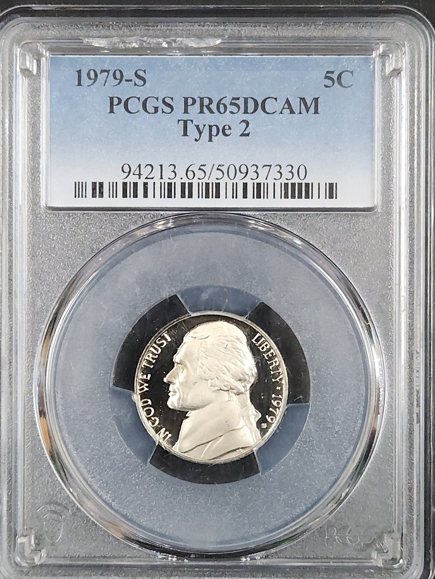 1979 S Jefferson Nickel Proof 65 DCAM Type 2 PCGS 94213.65 — Obverse
