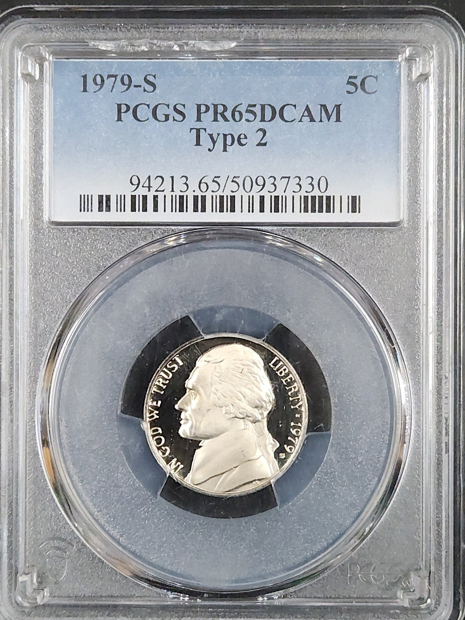 1979 S Jefferson Nickel Proof 65 DCAM Type 2 PCGS 94213.65 — Obverse