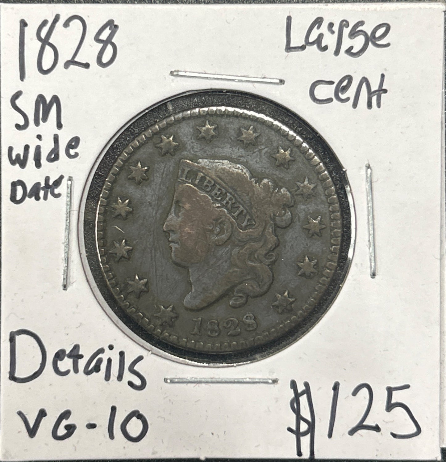 1828 Sm Wide Date Coronet head cent DVG-10 949.D10 — Obverse