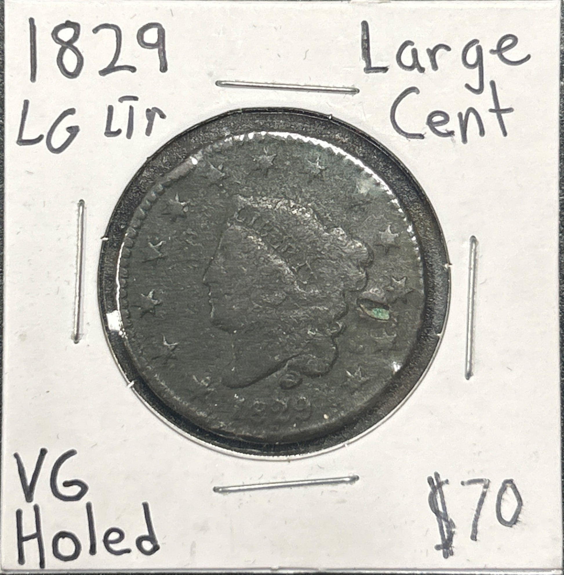 1829 Lg Ltr Coronet head cent DVG-10 955.D8 — Obverse