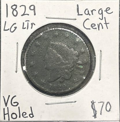 1829 Lg Ltr Coronet head cent DVG-10 955.D8 — Obverse