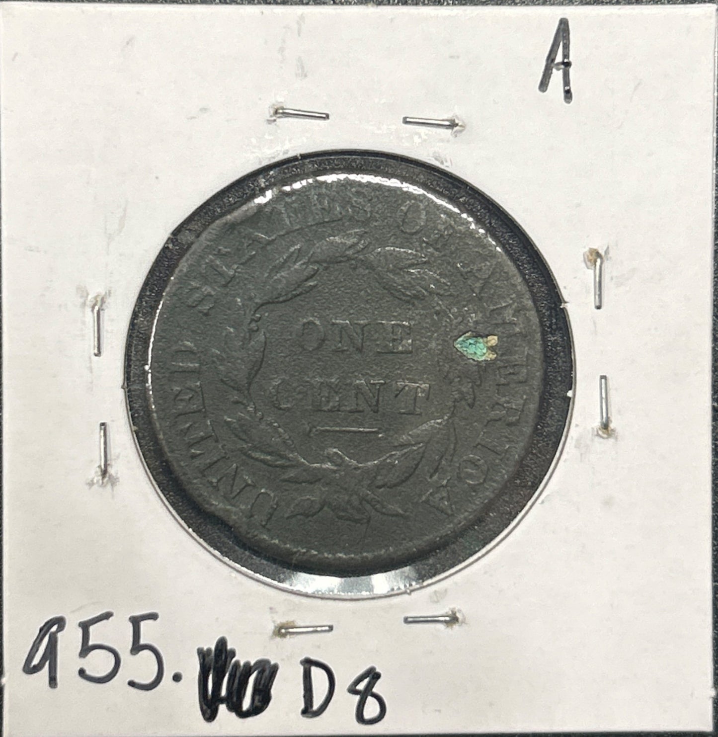 1829 Lg Ltr Coronet head cent DVG-10 955.D8 — Reverse