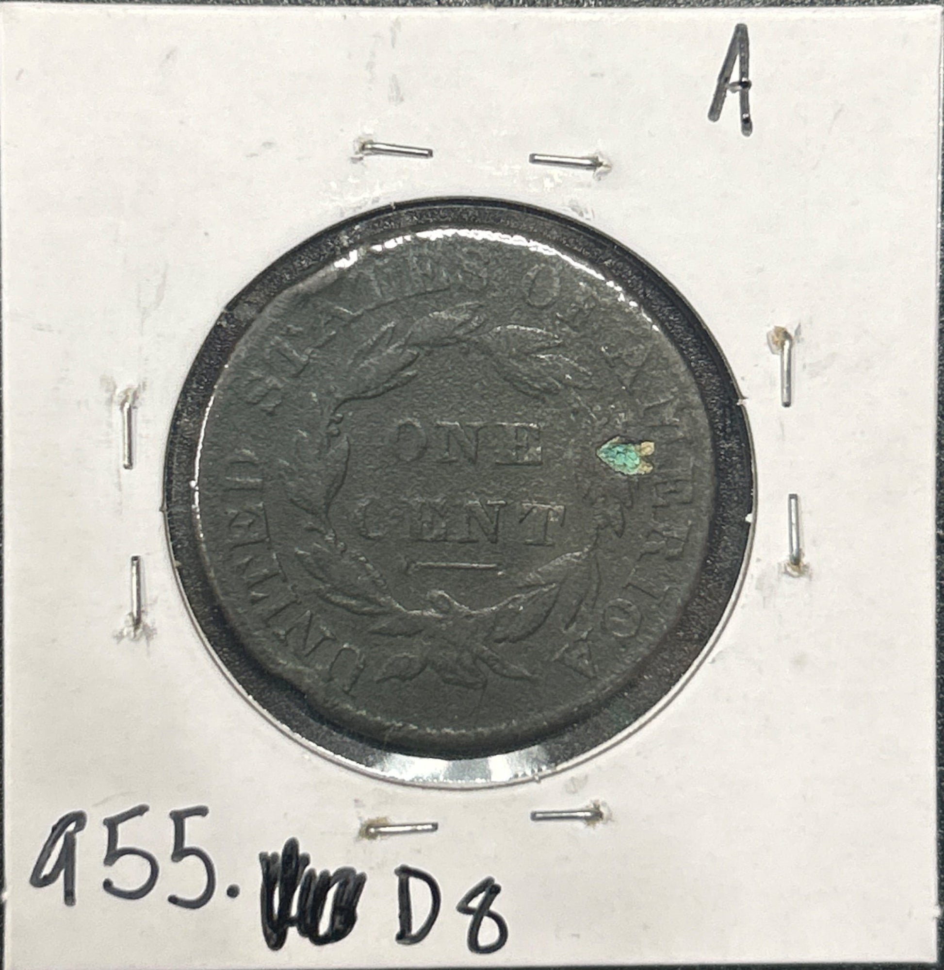1829 Lg Ltr Coronet head cent DVG-10 955.D8 — Reverse